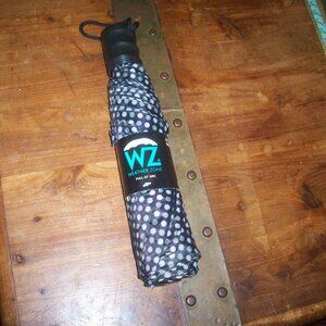 Weather Zone SUPER MINI Oversize Black Polka Dot Manual Push-Button Umbrella 42"